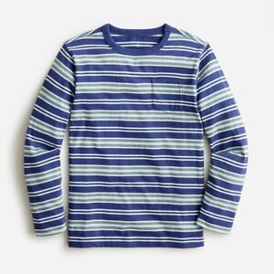 J Crew Crewcuts Boys long-sleeve pocket T-shirt Royal Navy Light Mint stripe